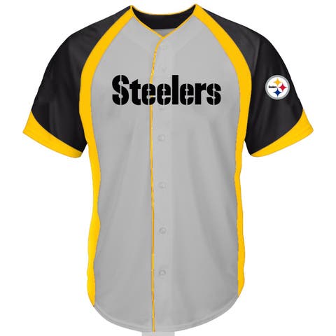 Men's Fanatics  Gray Pittsburgh Steelers Big & Tall Button-Up Raglan Fashion Top