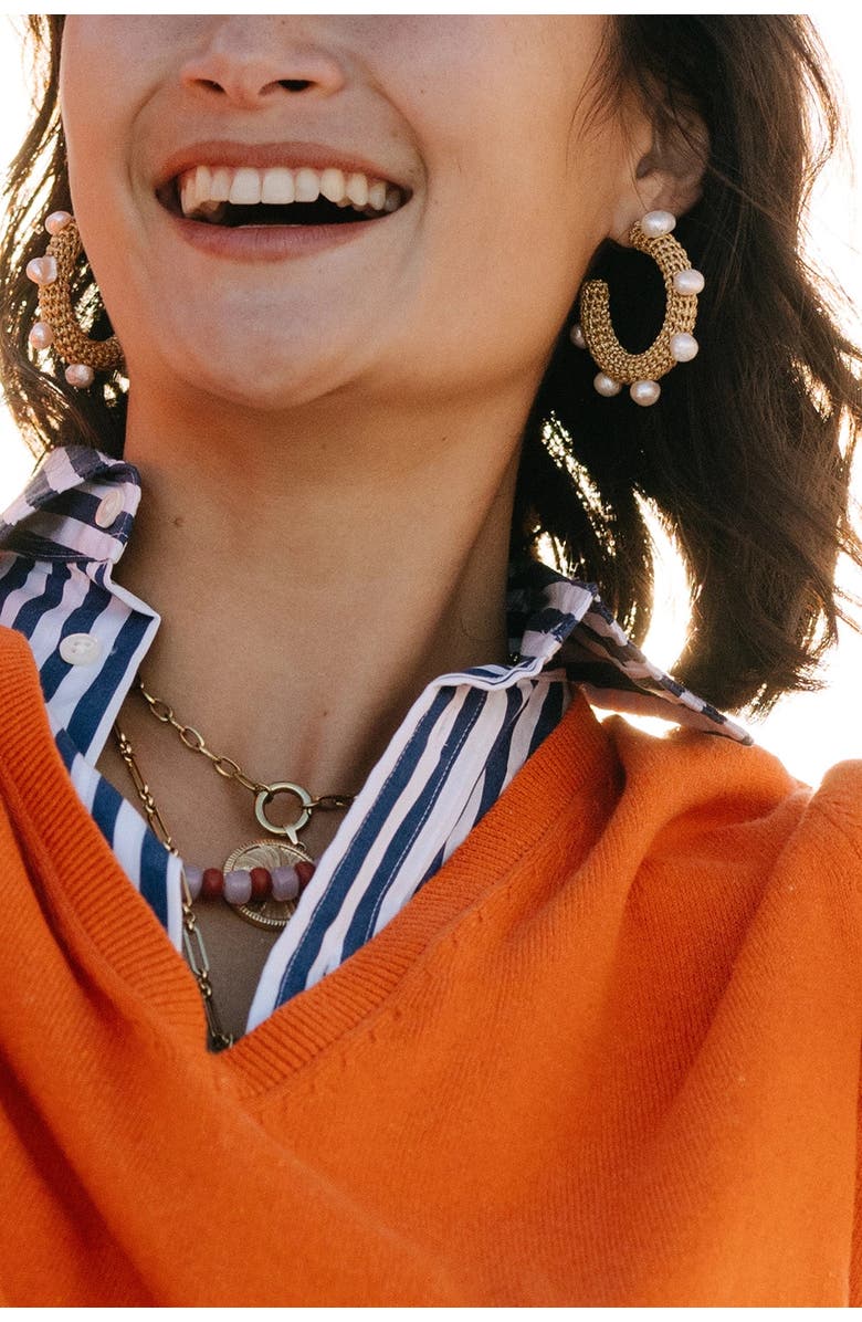 Noonday Golden Crochet Pearl Hoops, Alternate, color, Gold