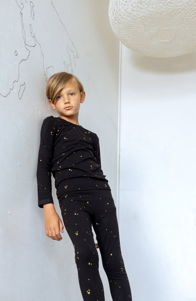 NoggiWear Star Print Footie, Alternate, color, Black / Gold Stars