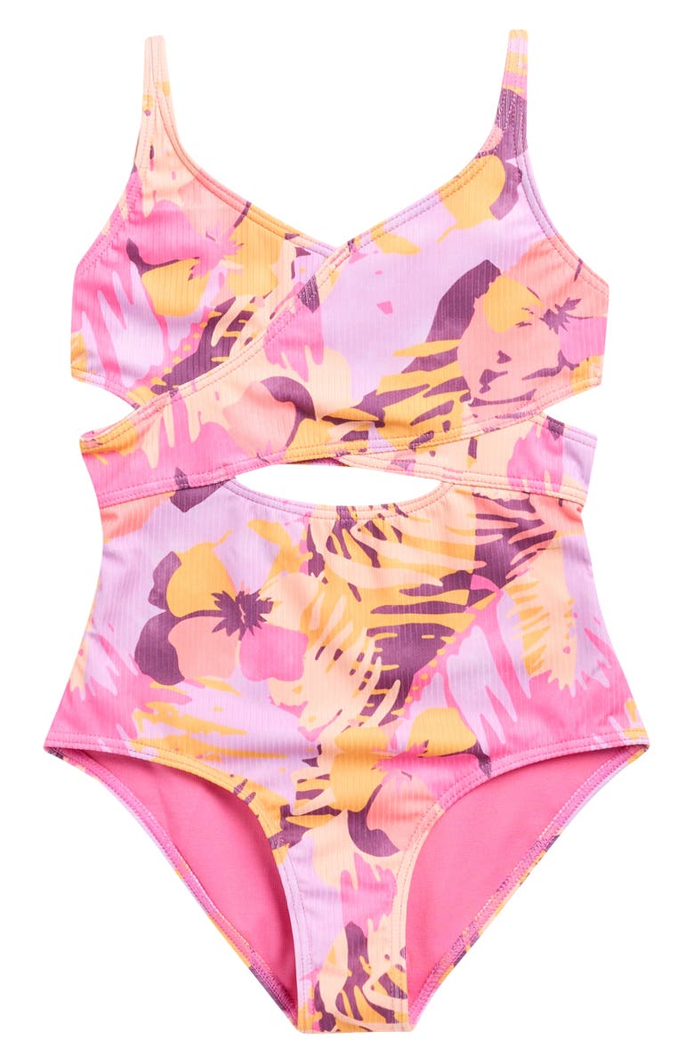 Roxy Kids' Beach Bliss One-Piece Swimsuit, Main, color, Carmine Rose