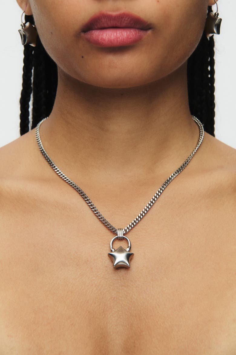 Mini Puffed Star Necklace, Alternate, color, Silver