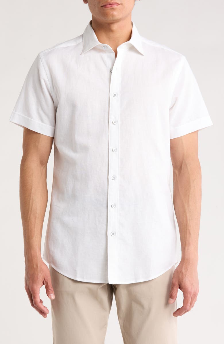 Rodd & Gunn Baywater Short Sleeve Linen & Cotton Button-Up Shirt, Main, color, White