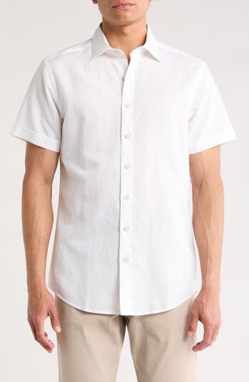 Rodd & Gunn Baywater Short Sleeve Linen & Cotton Button-up Shirt In White
