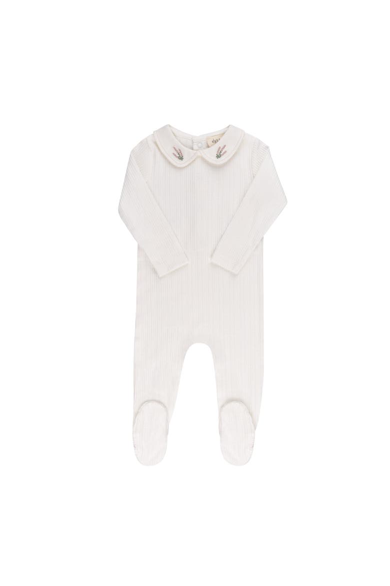 Organic Cotton Embroidered Collar Collection - Footie, Main, color, Ivory Heather