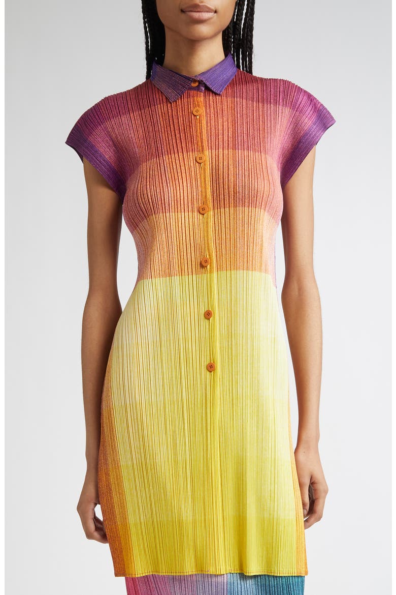 Pleats Please Issey Miyake Photon Print Pleated Shirtdress (Women