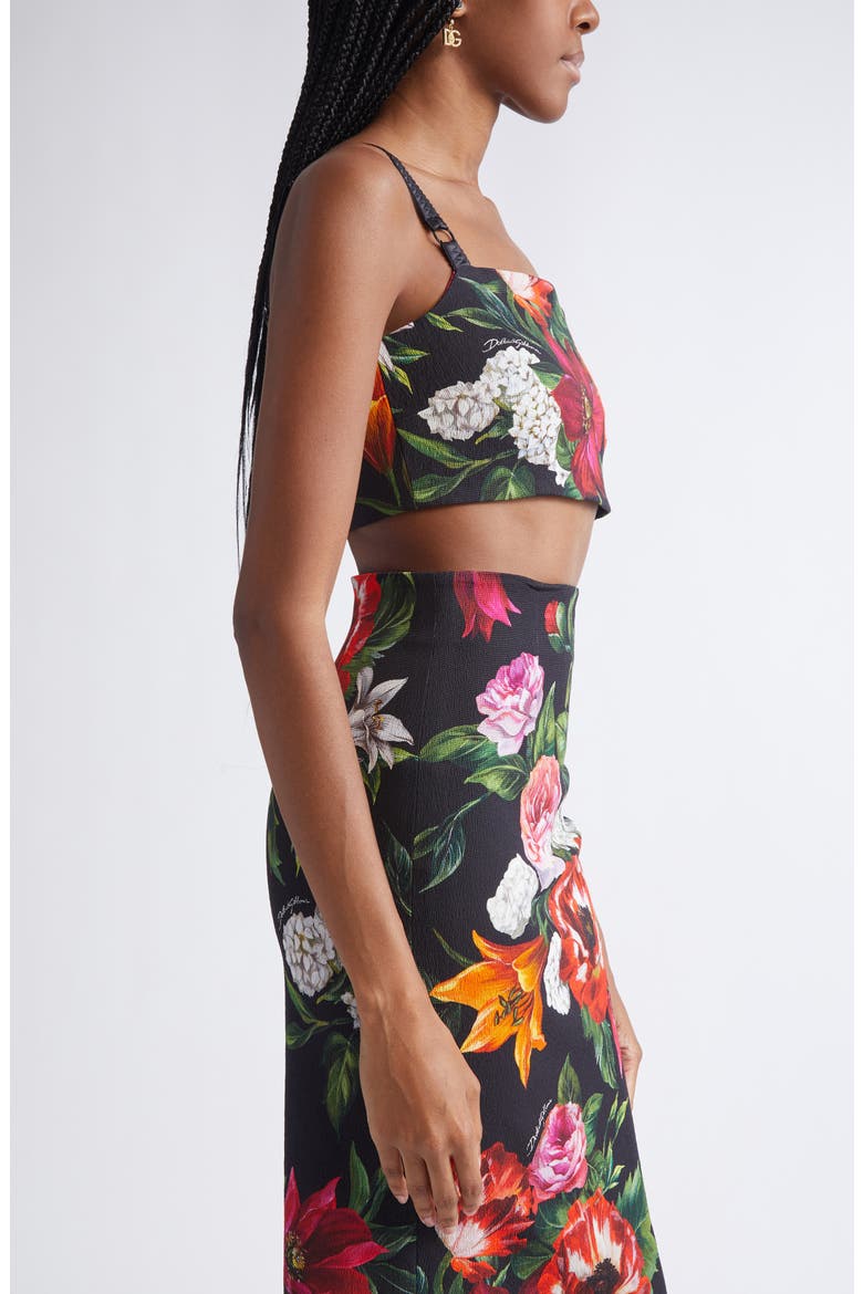 Floral Print Stretch Faille Crop Top, Alternate, color, HN5PB ANEMONI GIGLI F.NERO