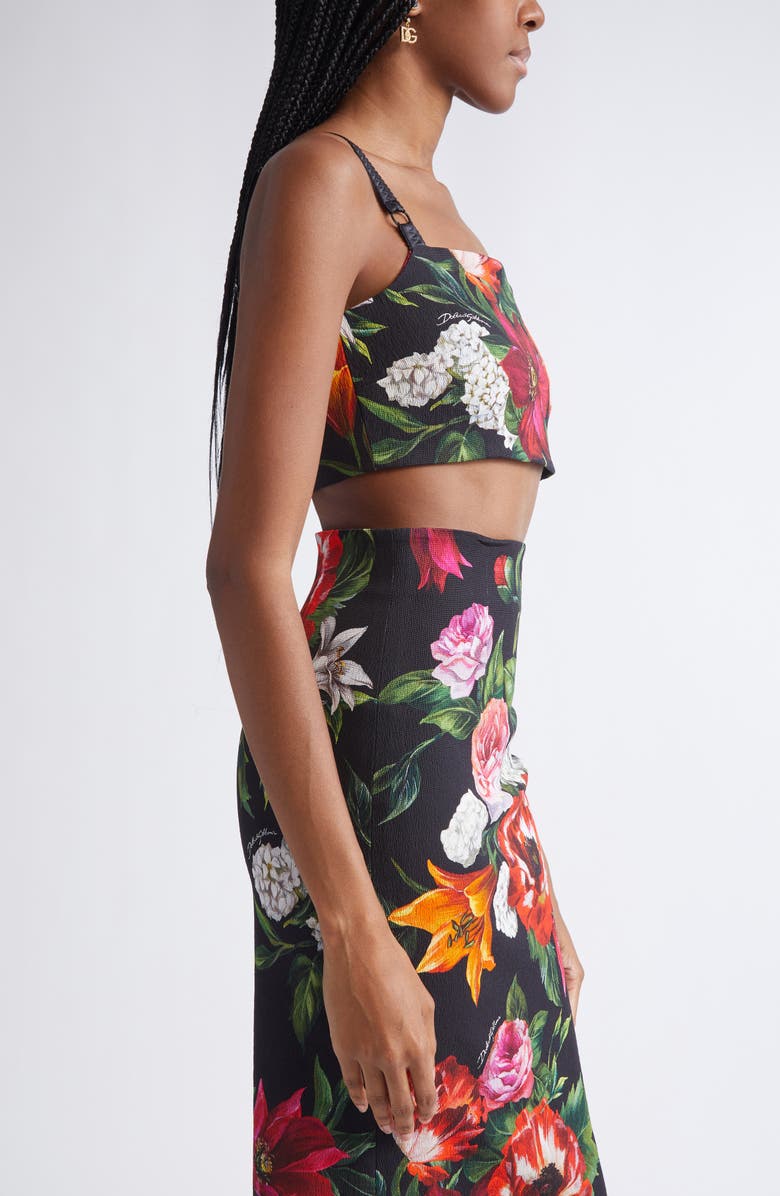 Dolce&Gabbana Floral Print Stretch Faille Crop Top, Alternate, color, Hn5pb Anemoni Gigli F.nero