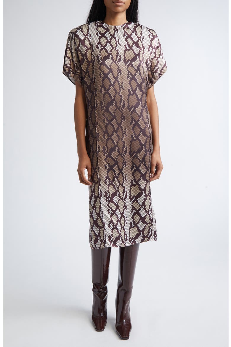 Snakeskin Print Satin Midi Dress, Main, color, NATURAL