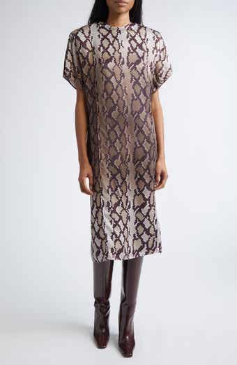Snakeskin Print Satin Midi Dress