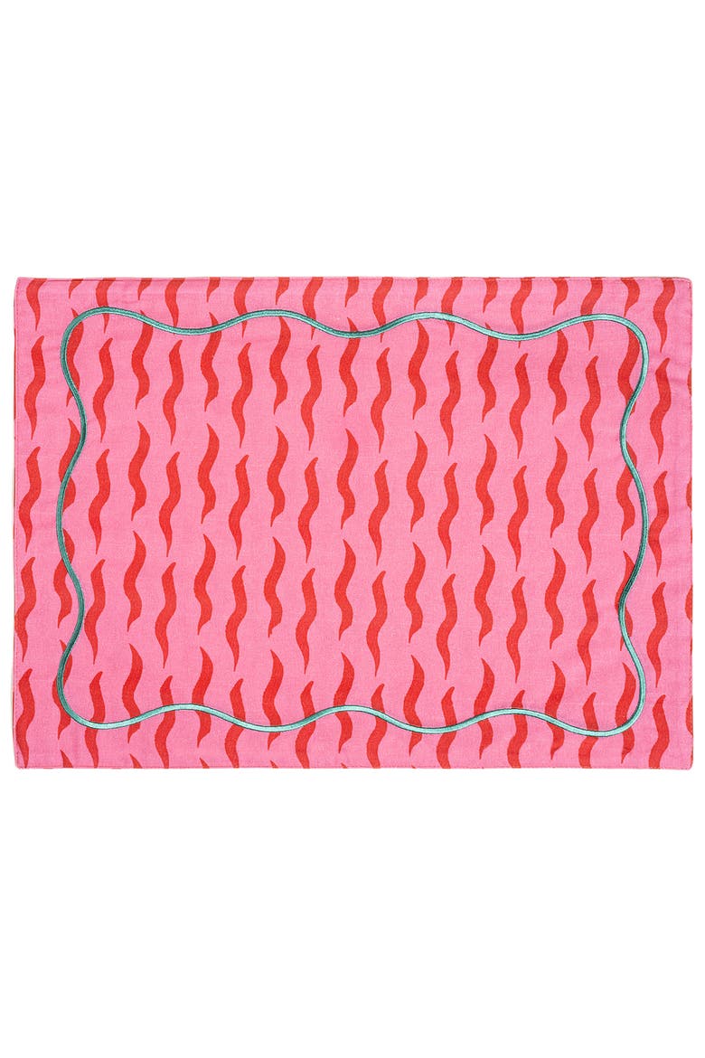 Nilufer Digital Printed Embroidered 100% Cotton Placemat 14X20 In, Main, color, Pink