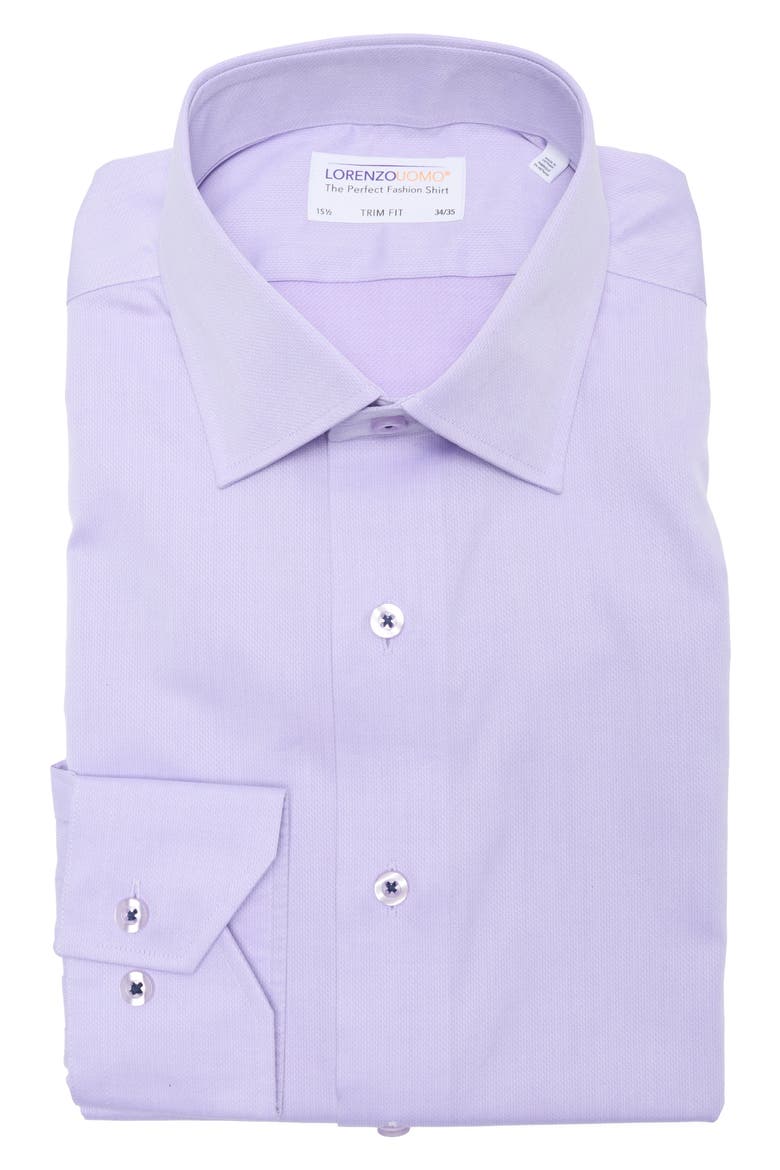 Trim Fit Textured Solid Dress Shirt, Alternate, color, PURPLE RAIN