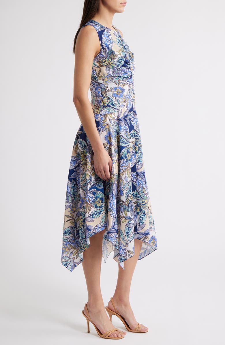 Vince Camuto Paisley Ruched Sleeveless Handkerchief Hem Dress, Alternate, color, 