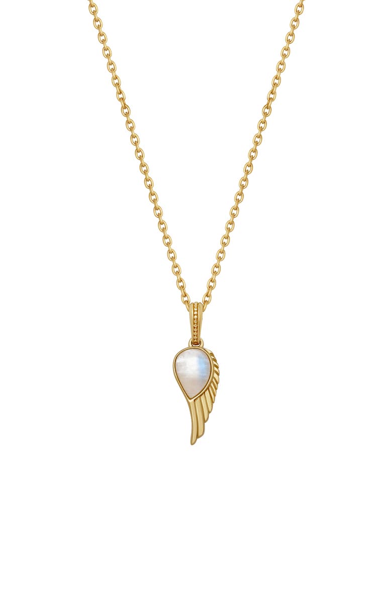 Lightness of Being Moonstone Angel Wing Gold Necklace, Main, color, Gold/White