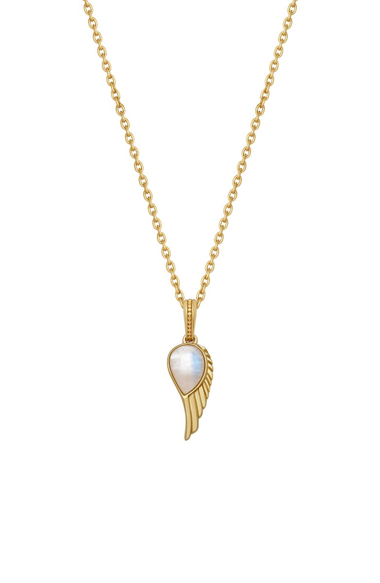 Karma and Luck Lightness of Being Moonstone Angel Wing Gold Necklace, Main, color, Gold/White