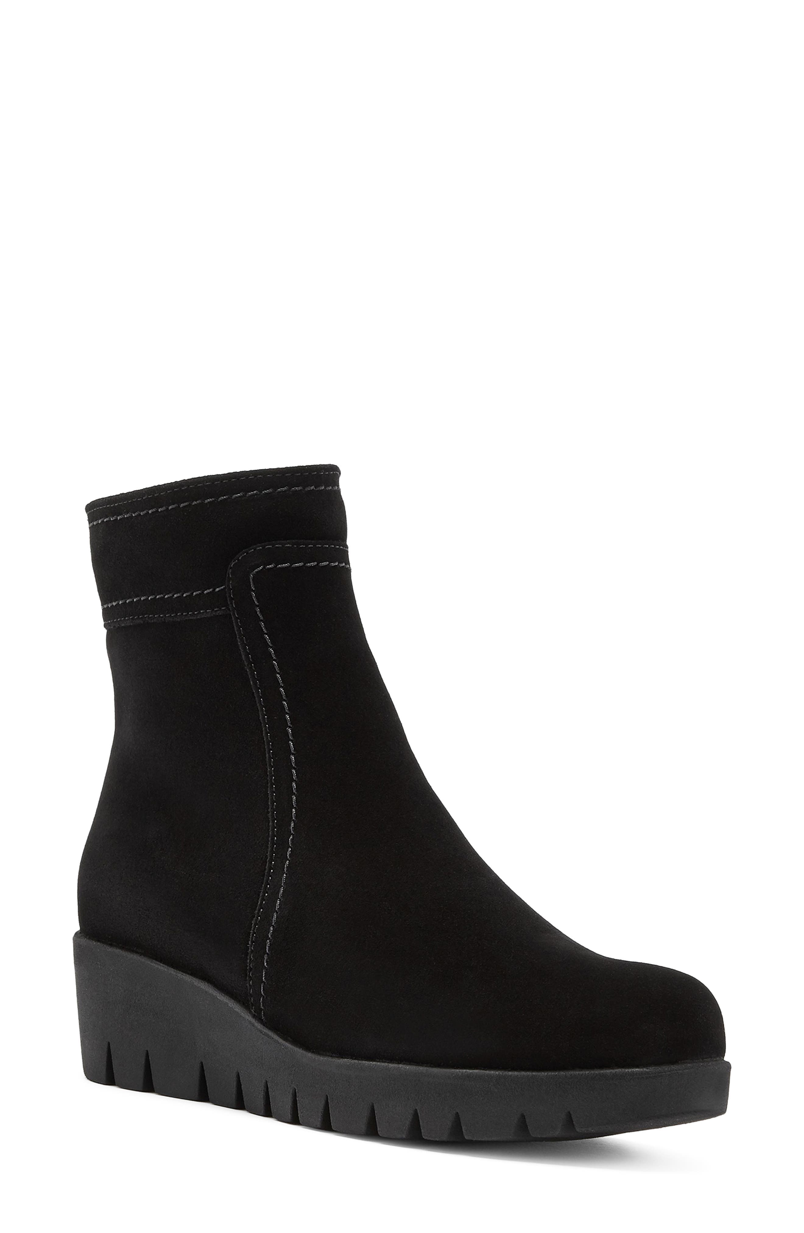 Tag Leather Wedge Bootie, Main, color, BLACK SUEDE