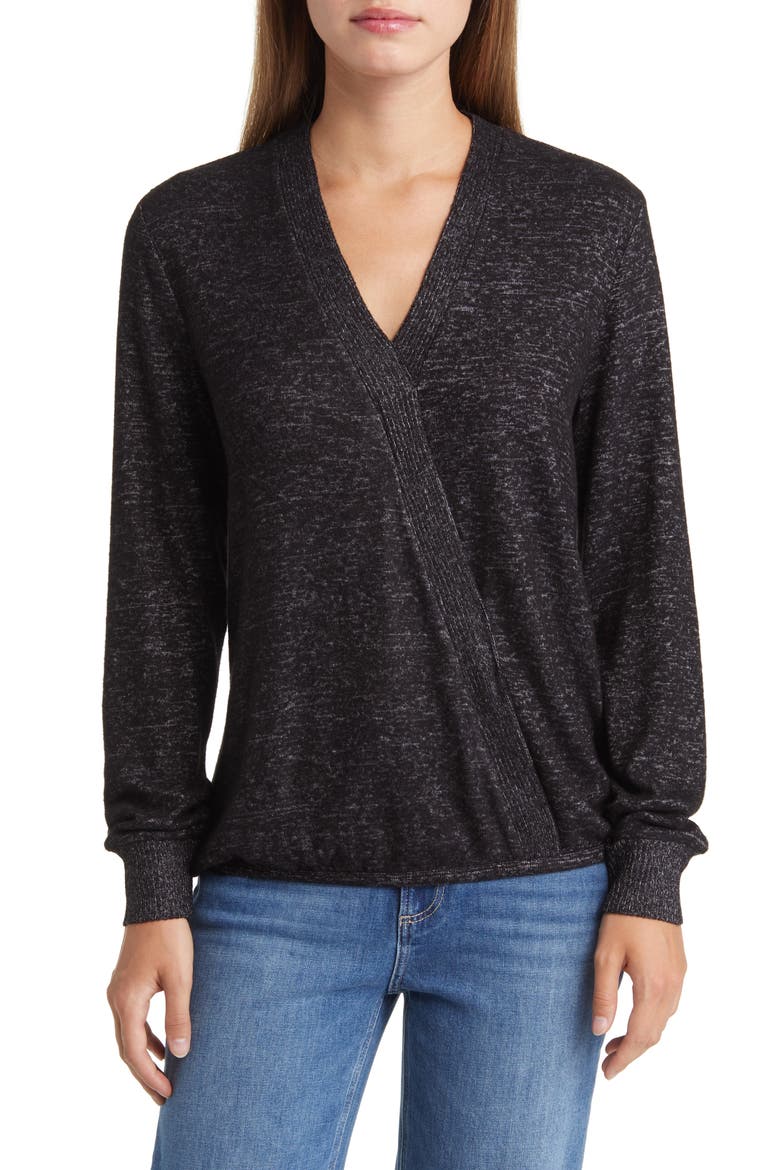 Cozy Surplice Top, Main, color, RAVEN BLACK MIX