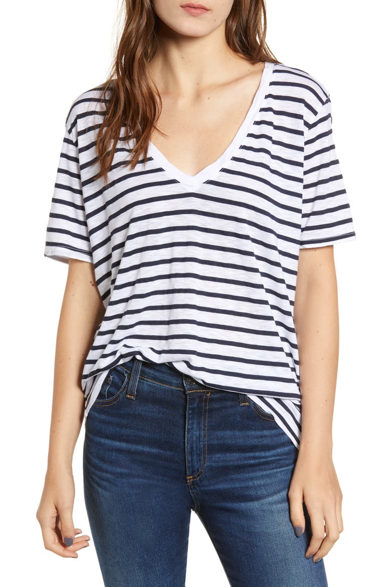 V-Neck Slub Jersey Tee, Main, color, NAVY/ OFF WHITE
