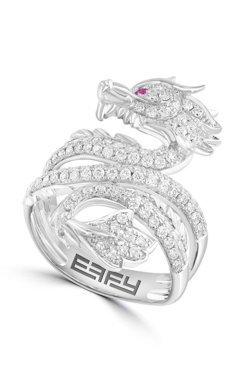 14k White Gold Diamond & Ruby Serpent Ring