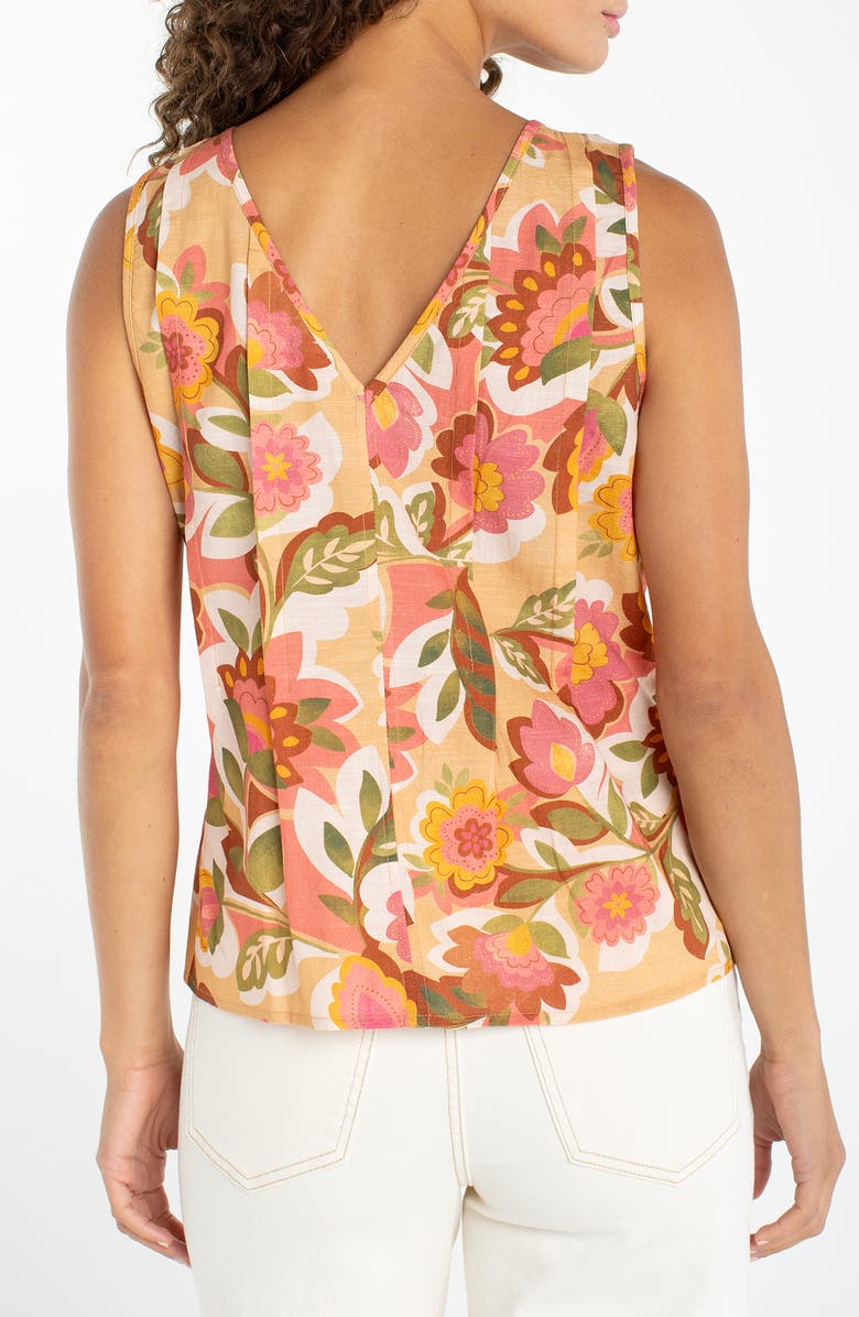 Liverpool Floral Pleated Sleeveless Top, Alternate, color, Tan Floral Multi