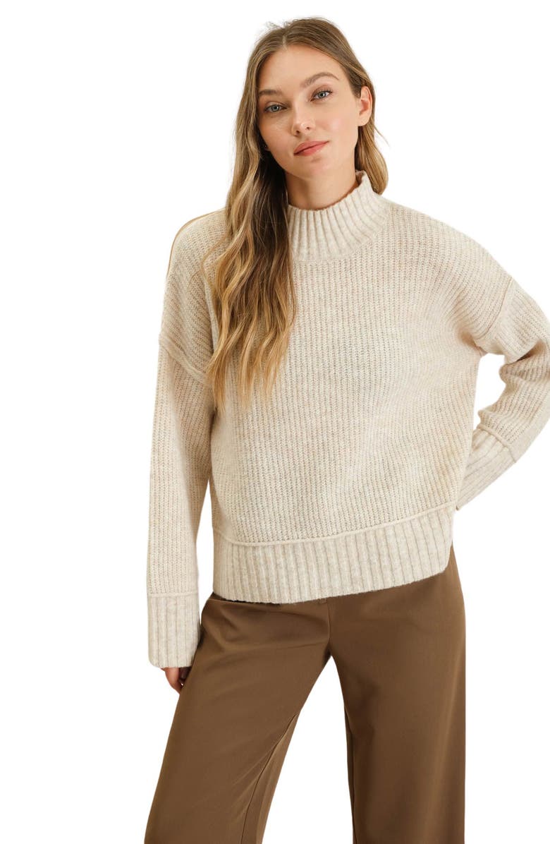 Blu Pepper Mock Neck Rib Sweater, Alternate, color, Oatmeal