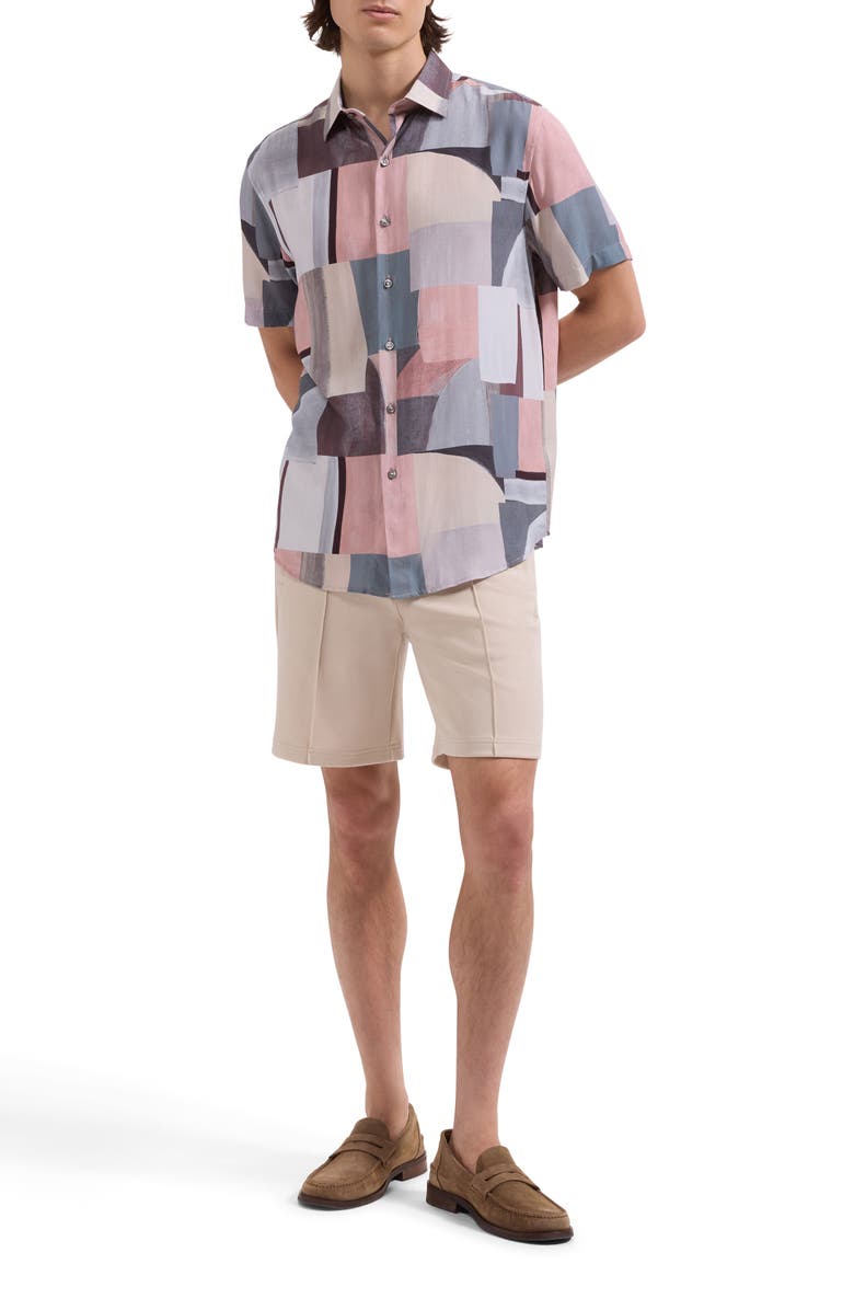Bugatchi Orson Shaped Fit Short Sleeve Button-Up Shirt, Alternate, color, Dusty Pink