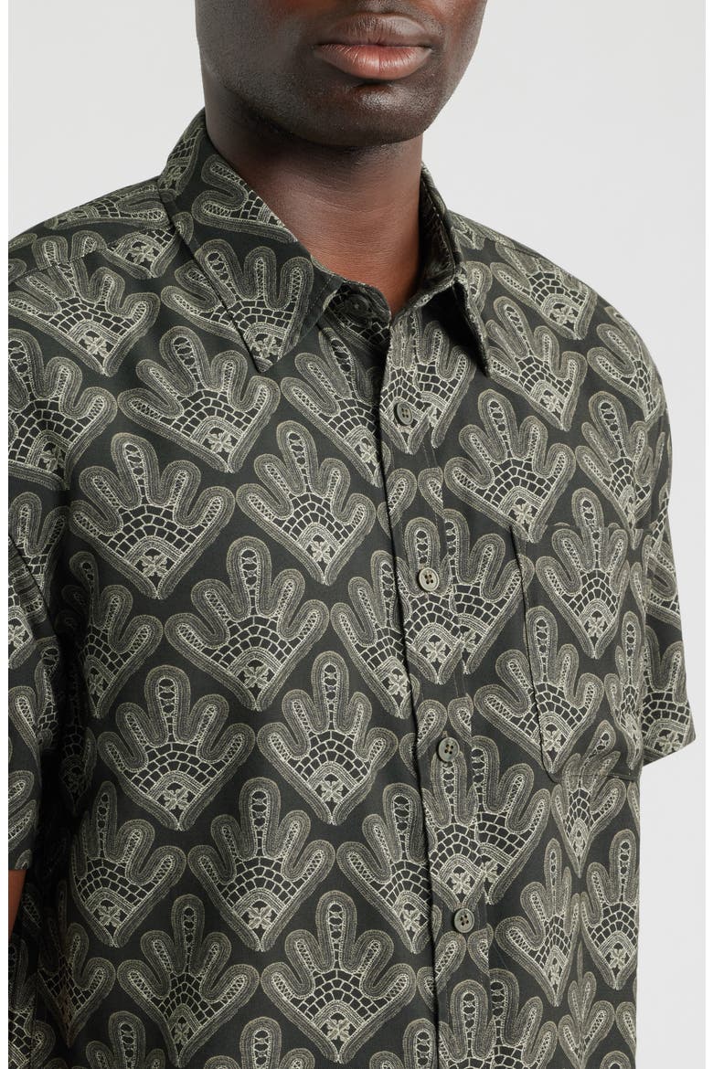 Deon 50055 Abstract Print Short Sleeve Button-Up Shirt, Alternate, color, DARK ARMY