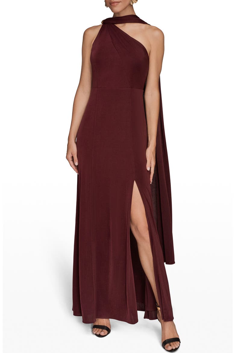 Drape Sleeveless Side Slit Gown, Main, color, BERRY