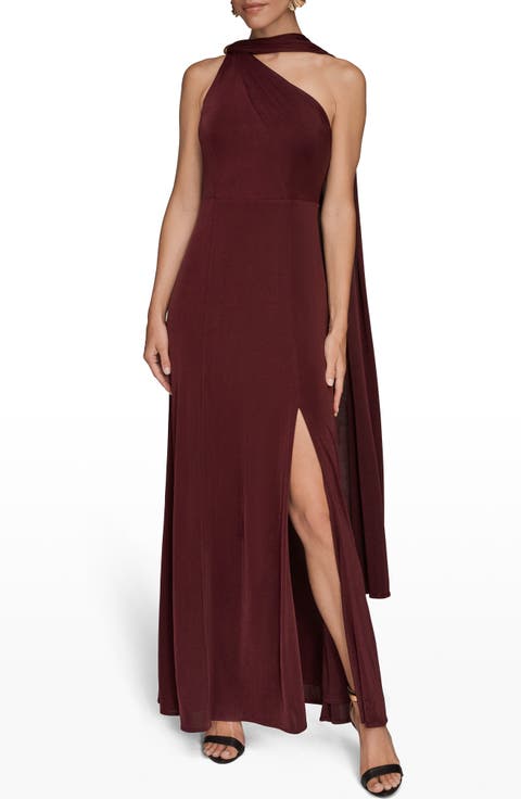 Drape Sleeveless Side Slit Gown