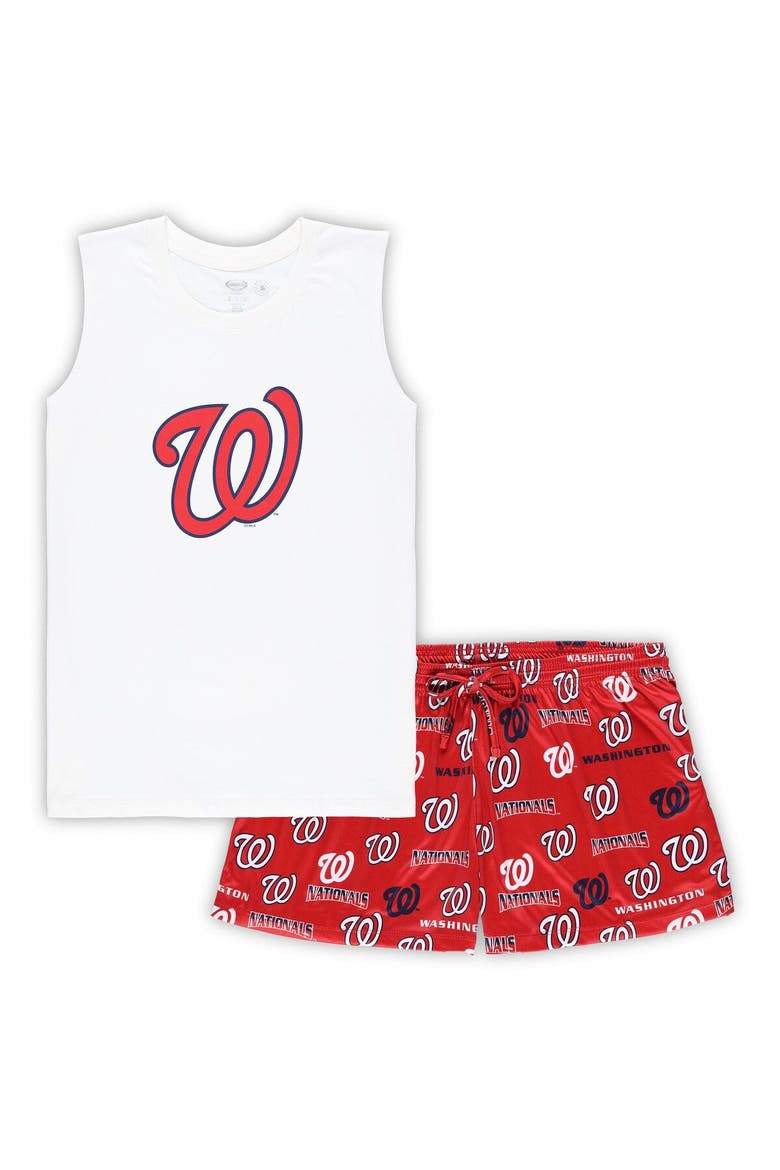 Women's Concepts Sport White/Red Washington Nationals Plus Size Tank Top & Shorts Sleep Set, Main, color, White