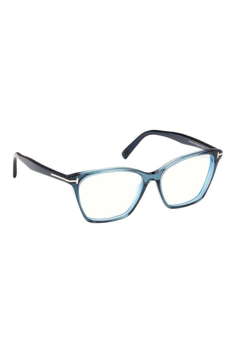 56mm Cat Eye Blue Light Blocking Optical Glasses, Alternate, color, TEAL / T LOGO / BLUE BLOCK