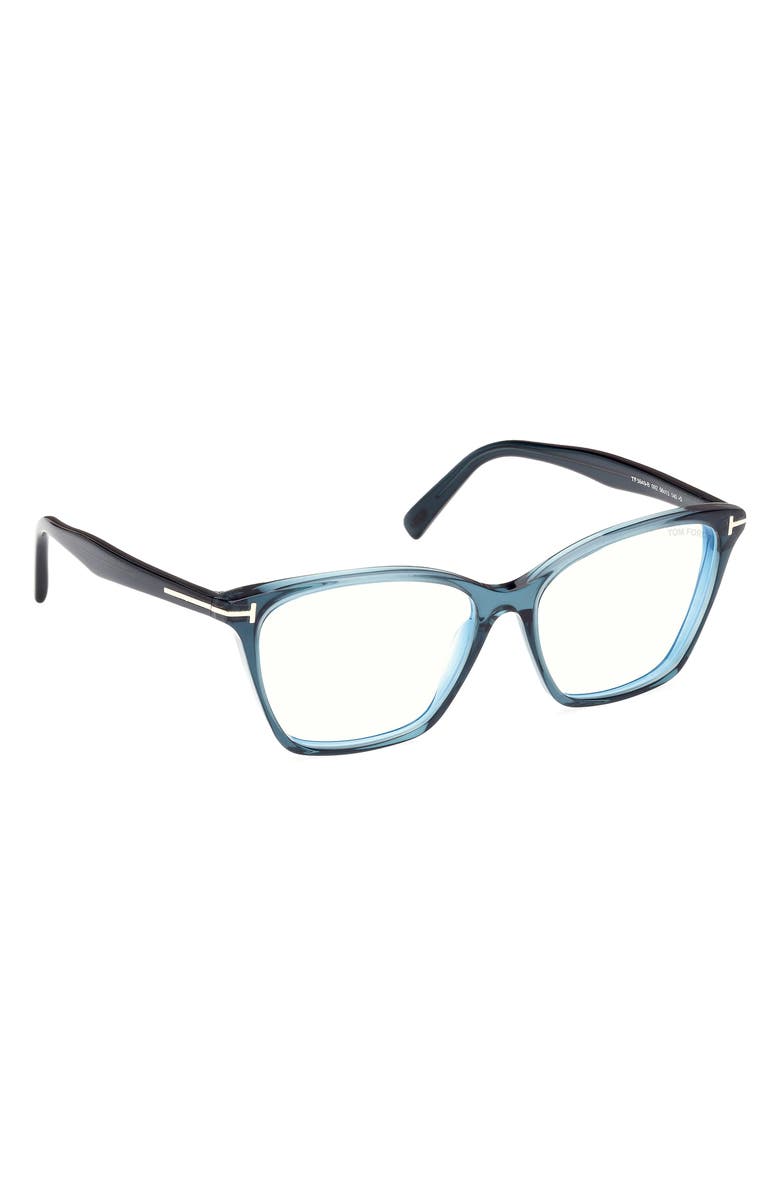TOM FORD 56mm Cat Eye Blue Light Blocking Optical Glasses, Alternate, color, Teal / T Logo / Blue Block