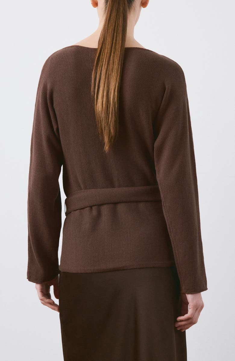 MANGO Long Sleeve Belt Sweater, Alternate, color, Chocolate
