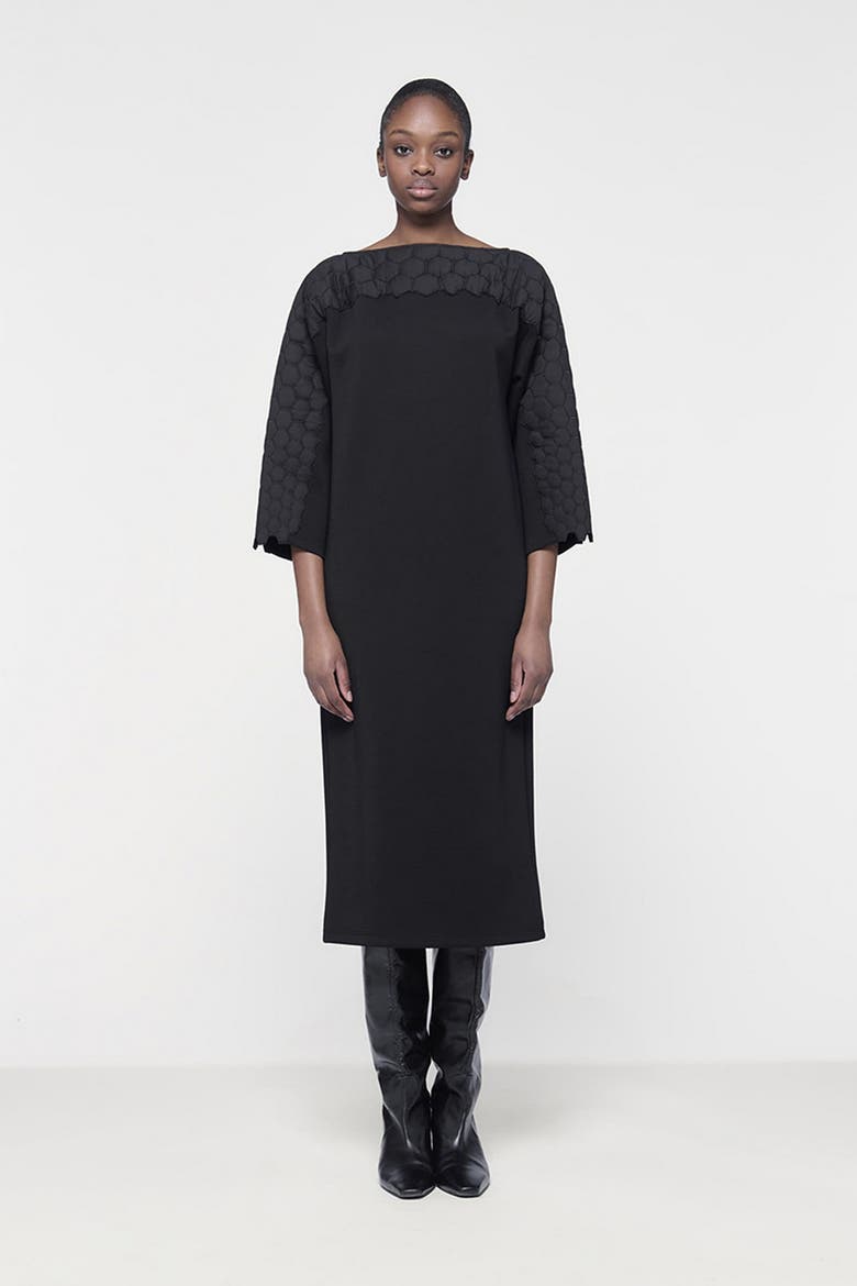 Quilted Embroidered Dress, Alternate, color, Black