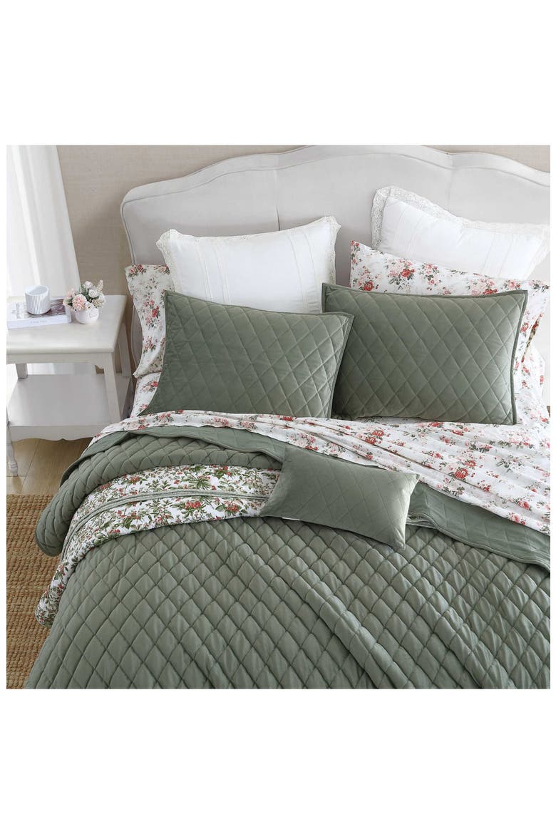 Solid Diamond Quilt Set, Alternate, color, DARK GREEN