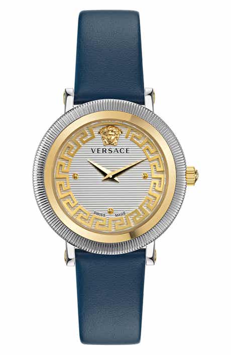 Versace Greca Flourish Two-Hand Quartz Leather Strap Watch, 35mm