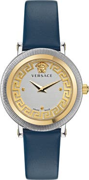 Versace Greca Flourish Two-Hand Quartz Leather Strap Watch, 35mm