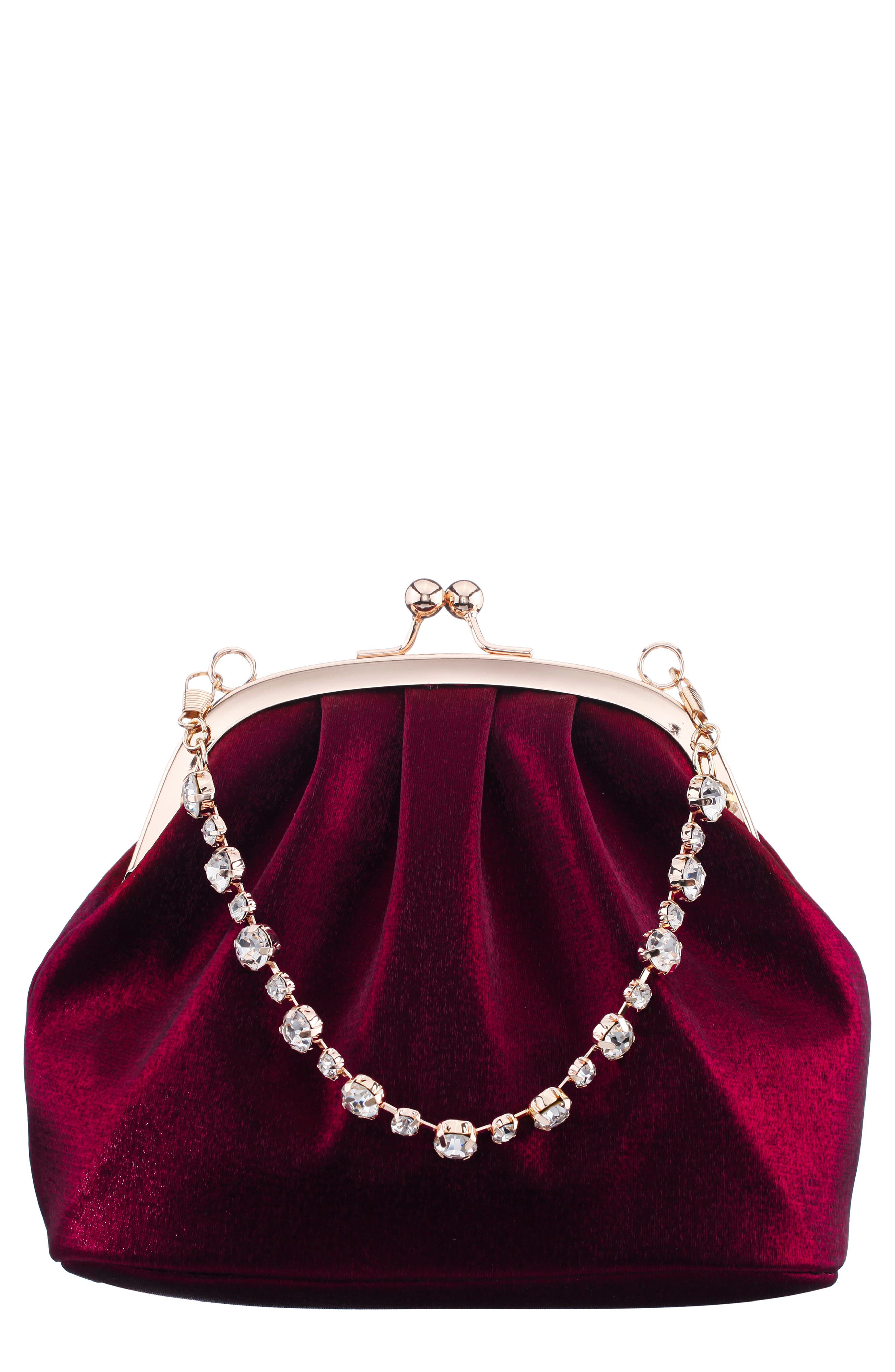 Maura-M Crystal Handle Frame Clutch, Main, color, BORDEAUX