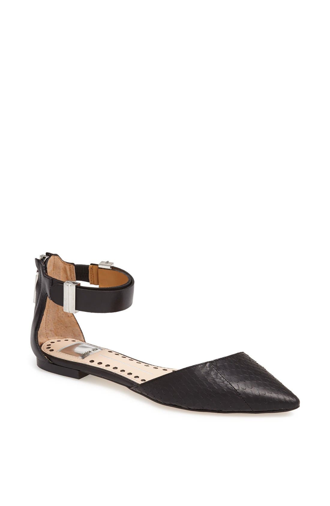 'Agusta' Ankle Strap d'Orsay Flat, Main, color, BLACK SNAKE LEATHER