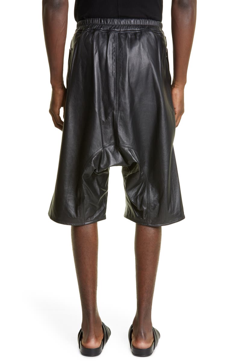 Rick Owens Basket Drop Crotch Leather Shorts, Alternate, color,