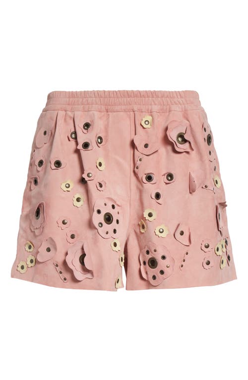 Marni Floral Appliqué Suede Shorts In Pink