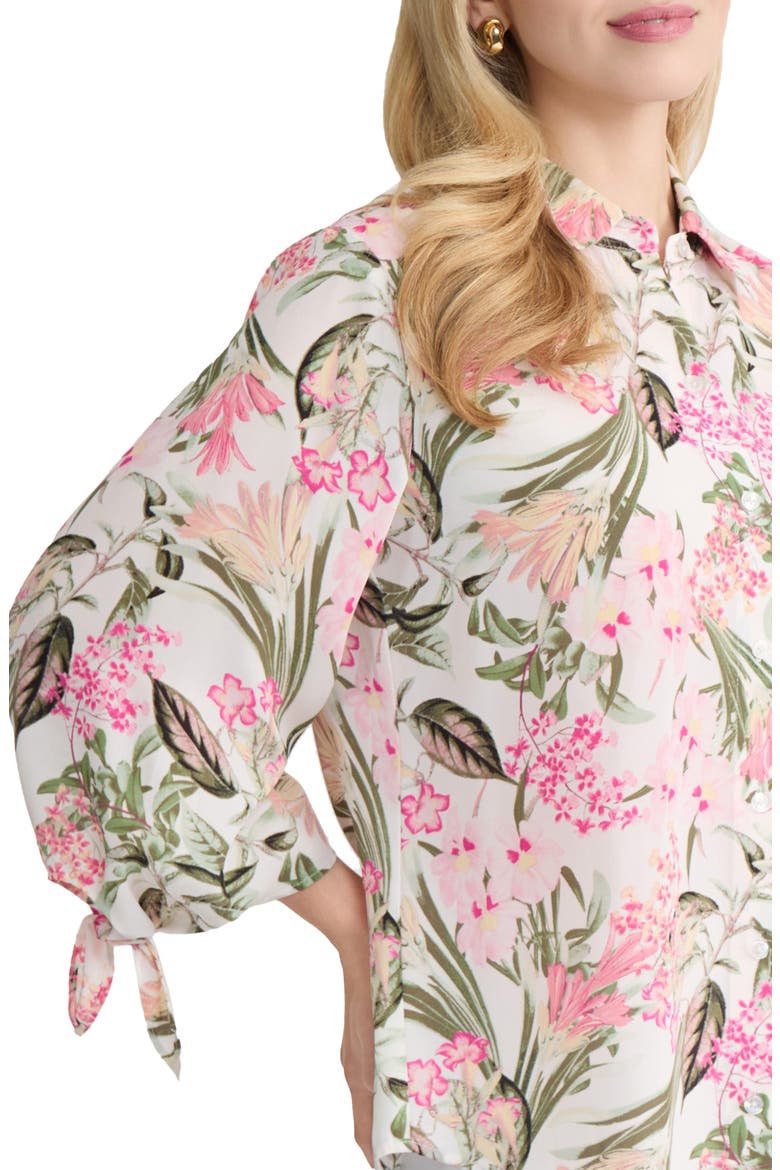 Floral Tie Sleeve Button-Up Shirt, Alternate, color, WHITE SAND MULTI