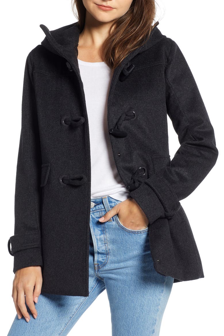 Roslyn Waterproof Lambswool Blend Hooded Coat, Main, color, CHARCOAL