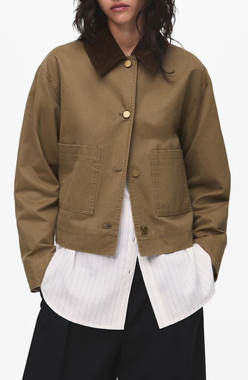 Mango Corduroy Collar Denim Jacket In Green