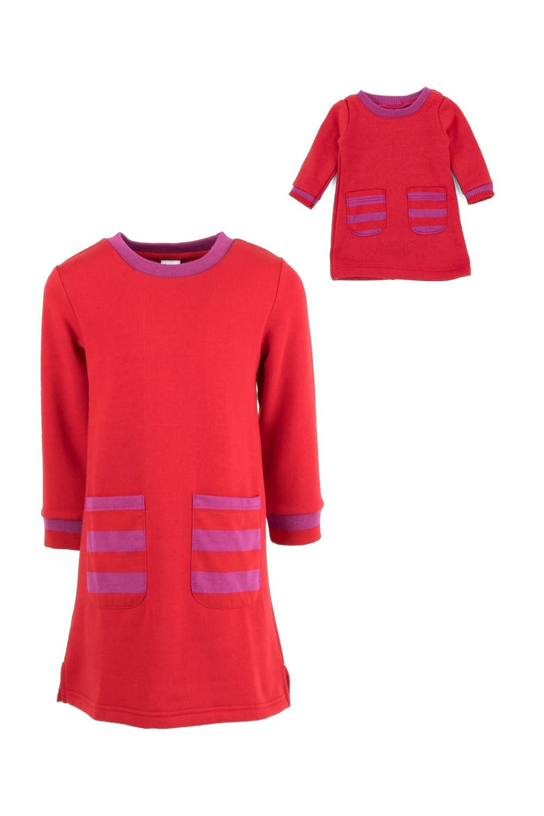 Girls Sweatshirt Dress with Matching Doll Dress, Alternate, color, RED