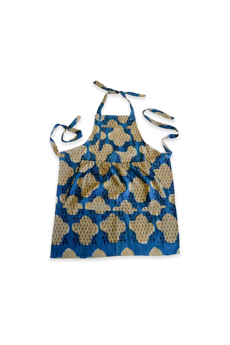 Organic Cotton Block Print Apron, Main, color, Blue