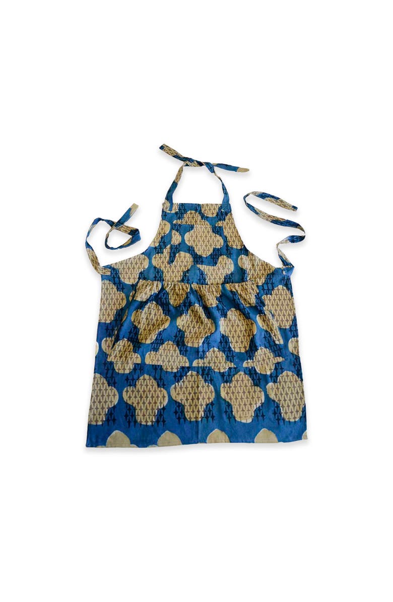 Ichcha Organic Cotton Block Print Apron, Main, color, Blue