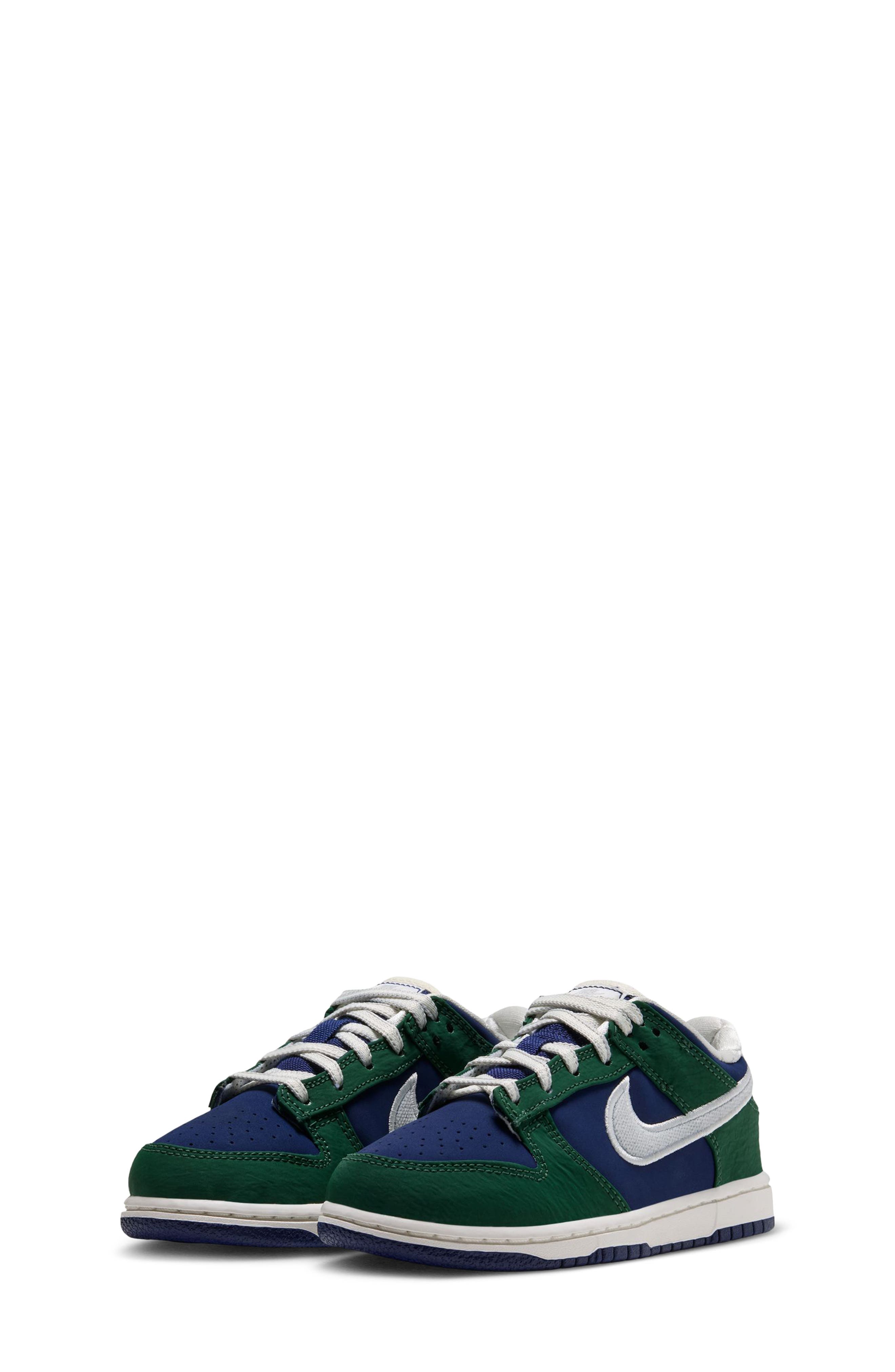Kids' Dunk Low LV8 KI Basketball Sneaker, Alternate, color, BLUE VOID/ GREY/ FIR/ SAIL