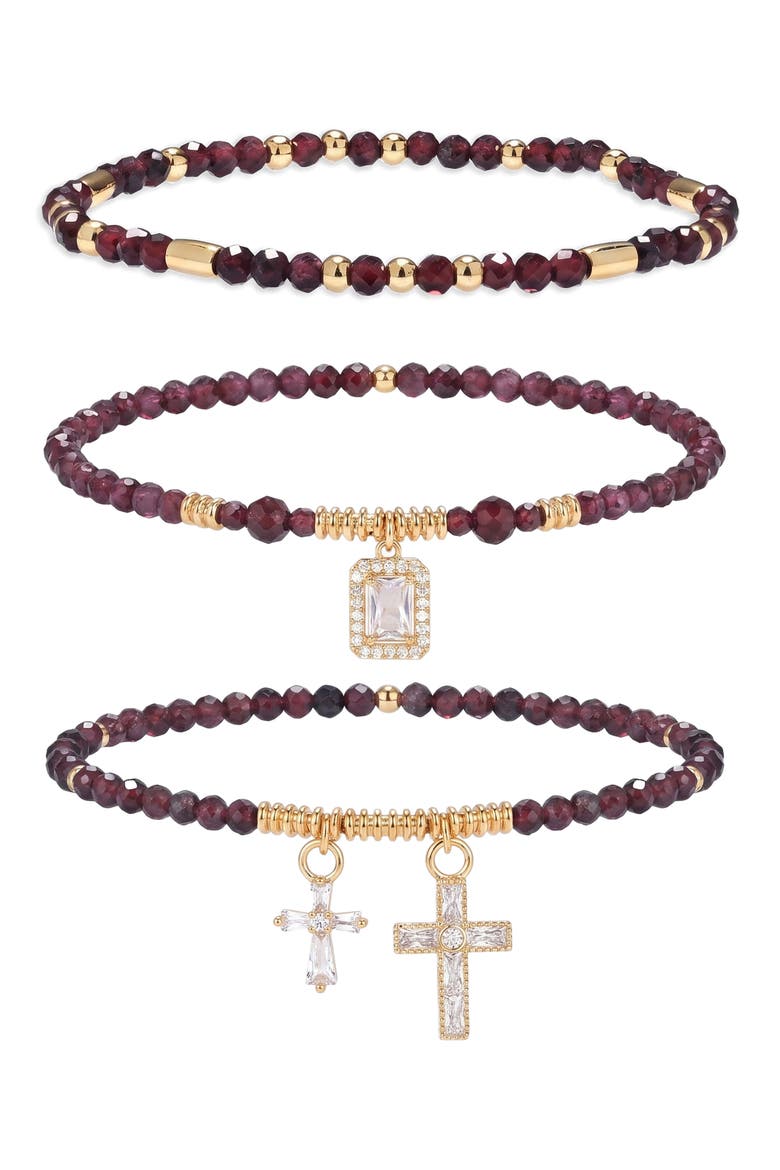 Genevieve Set of 3 Beaded Stretch Bracelets, Main, color, GOLD