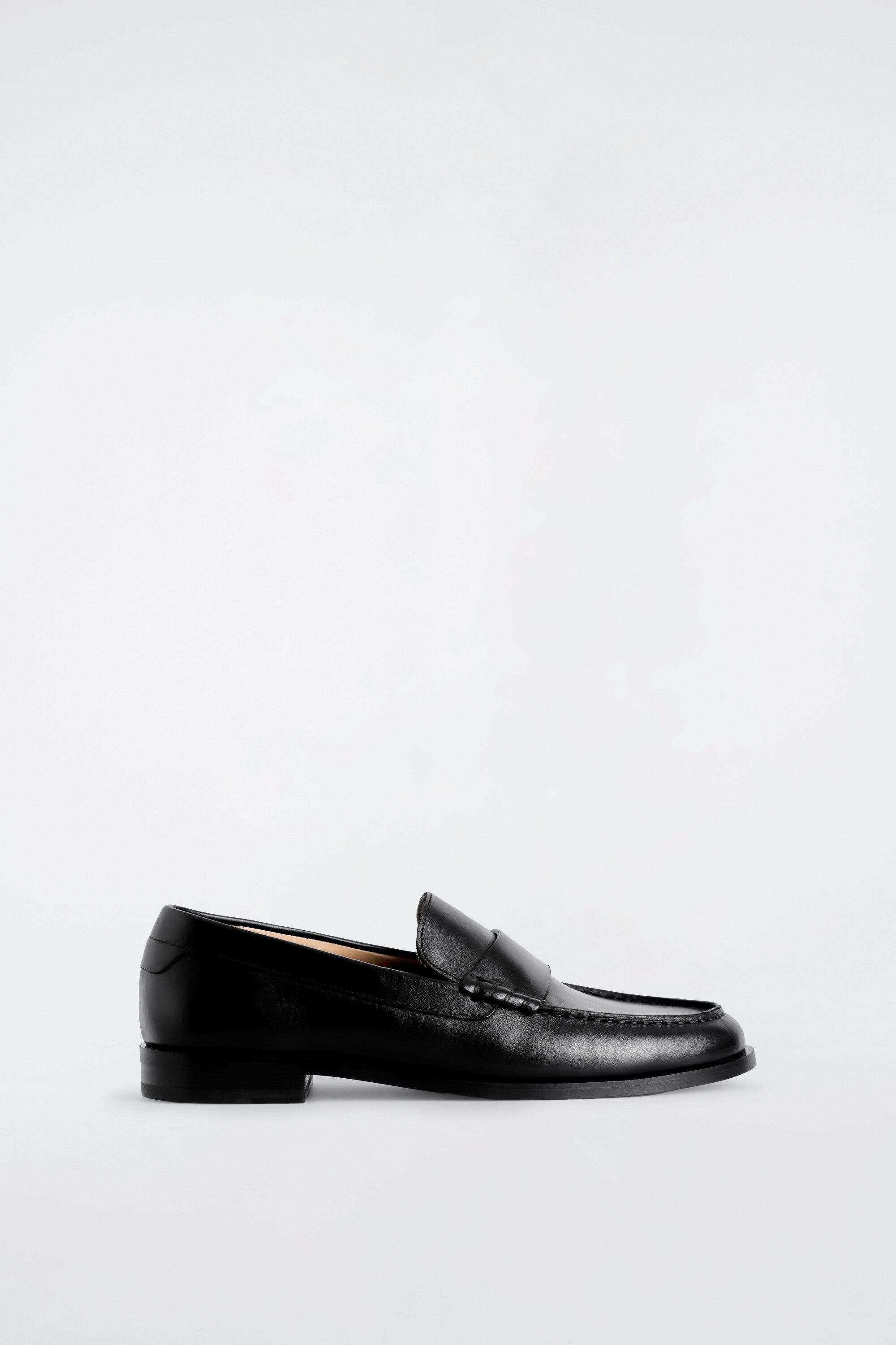 Leather Penny Loafers, Main, color, BLACK