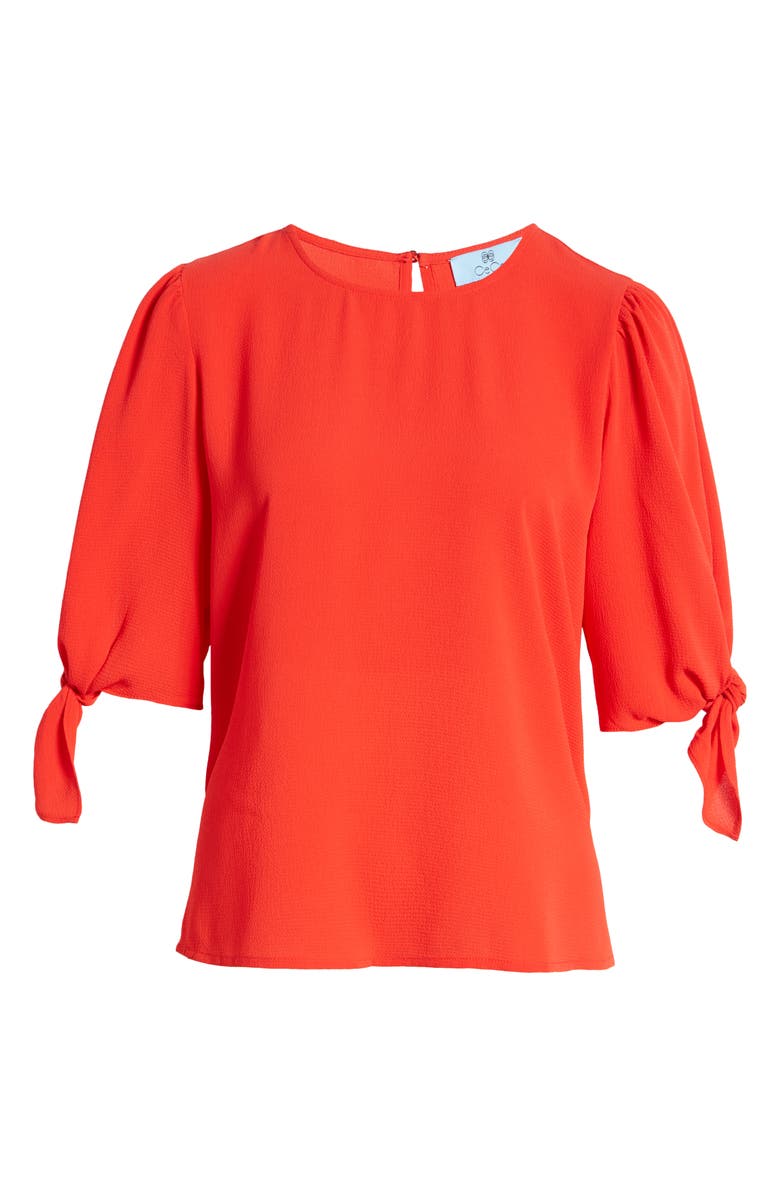 CeCe Tie Sleeve High-Low Blouse, Alternate, color, Scarlet Red Glow